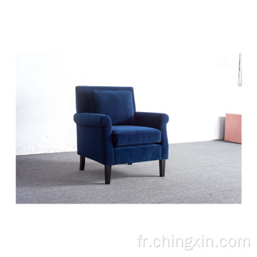 Chaise d&#39;accent armé en tissu velours bleu